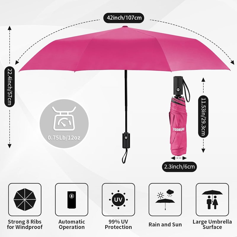 Yoobure Windproof Travel Umbrella - Automatic Umbrellas for Rain, Compact Folding Umbrella with UV Protection, Lightweight Portable Design for Backpack/Walking/Car, Sun & Storm Ready - Image 2